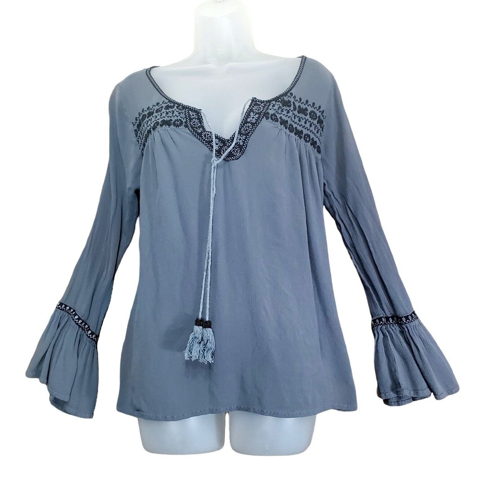Altar'd State Womens Romantic Cottage Peasant Blouse S Embroidered Bell Sleeve